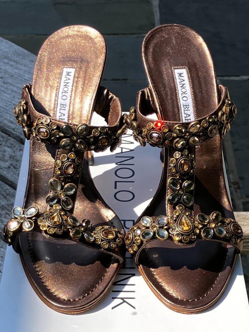 MANOLO BLAHNIK✨Jeweled Leather High Heel Sandals Size 37.5